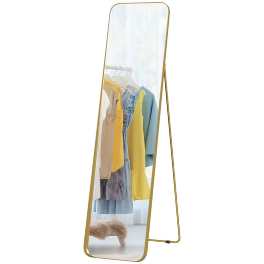 Full-Length Mirror, Freestanding Tilt, Gold Metal Frame, 160x40 cm