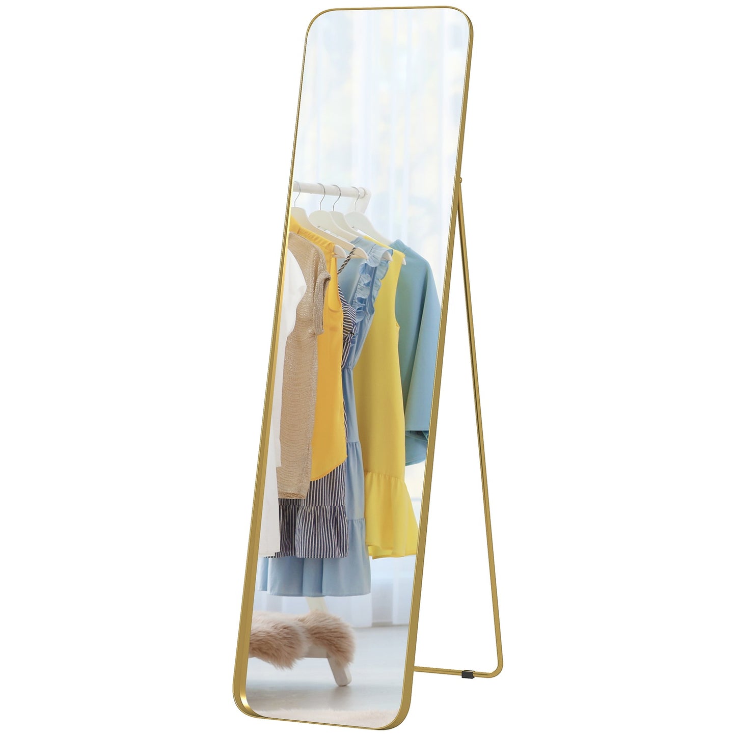 Full-Length Mirror, Freestanding Tilt, Gold Metal Frame, 160x40 cm