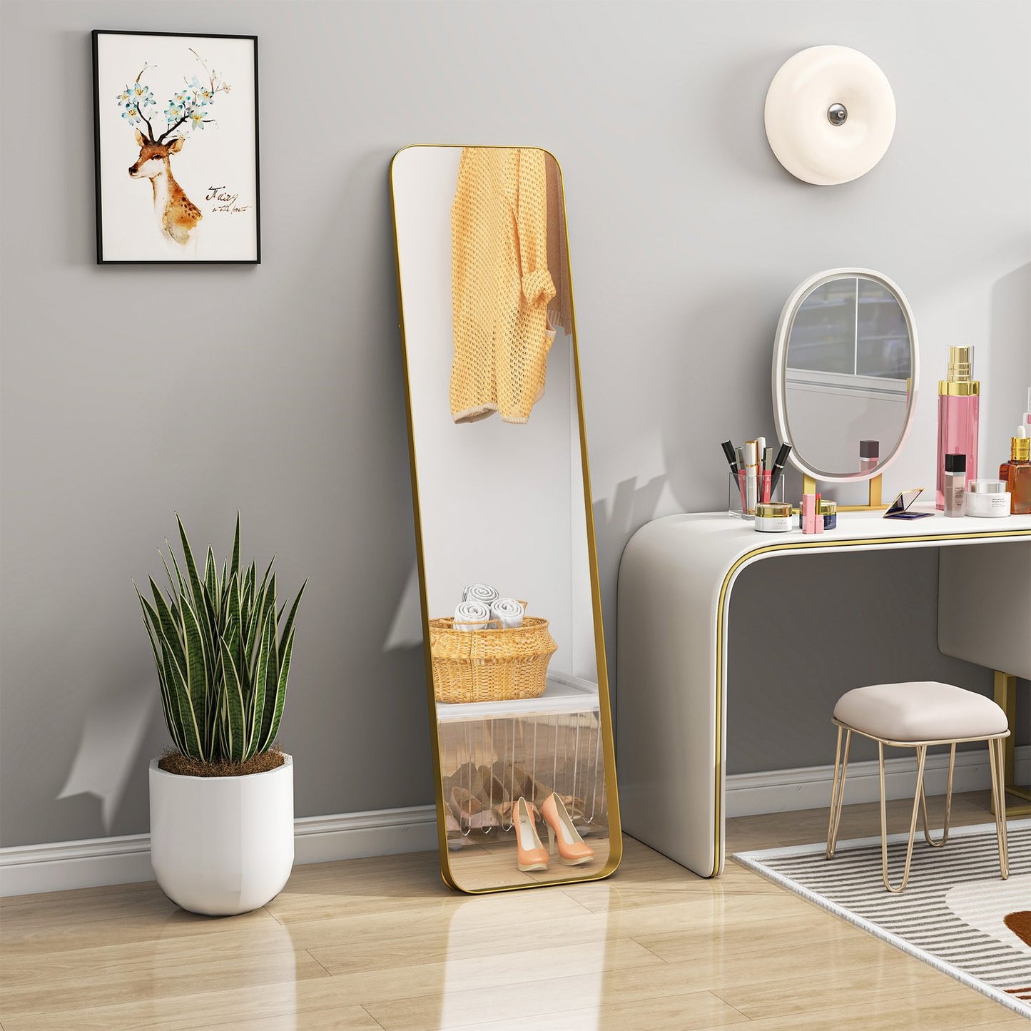 Full-Length Mirror, Freestanding Tilt, Gold Metal Frame, 160x40 cm