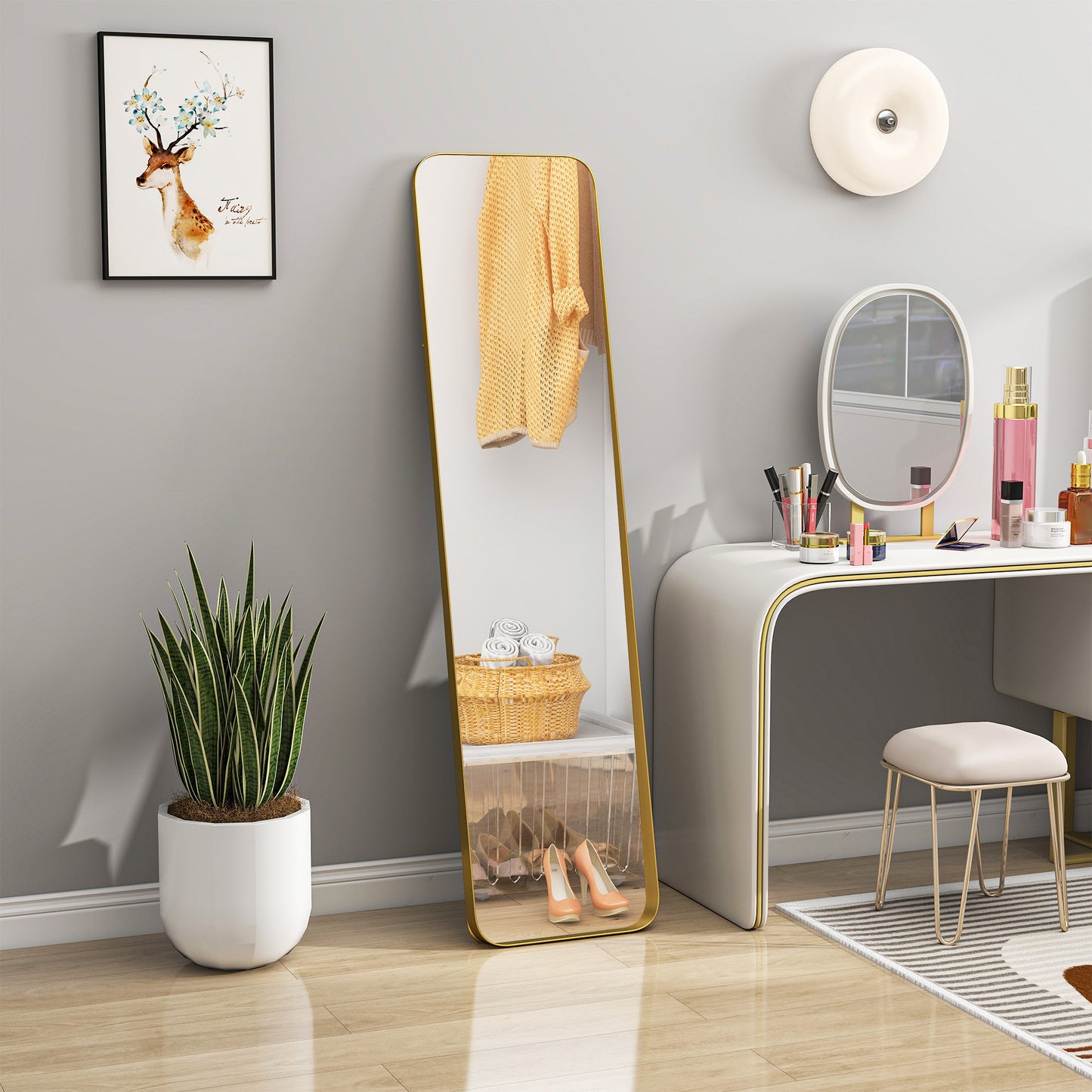 Full-Length Mirror, Freestanding Tilt, Gold Metal Frame, 160x40 cm