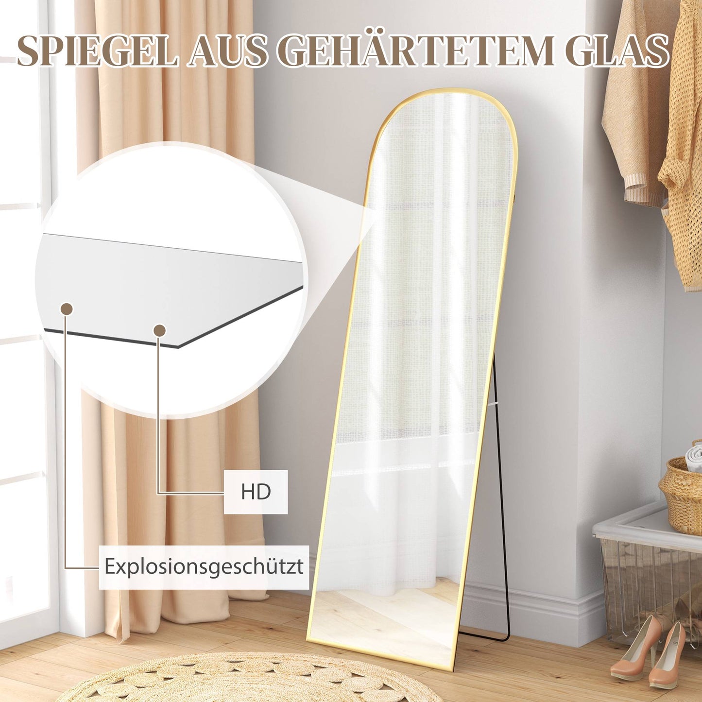 Full-Length Mirror, Gold, 50 x 161.5 cm, Aluminum Frame