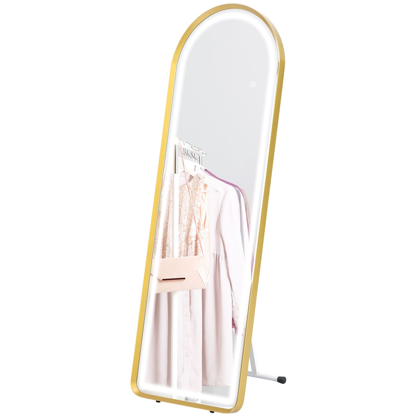 LED Full Length Mirror, Dimmable Wardrobe Mirror, Touch Switch, Gold