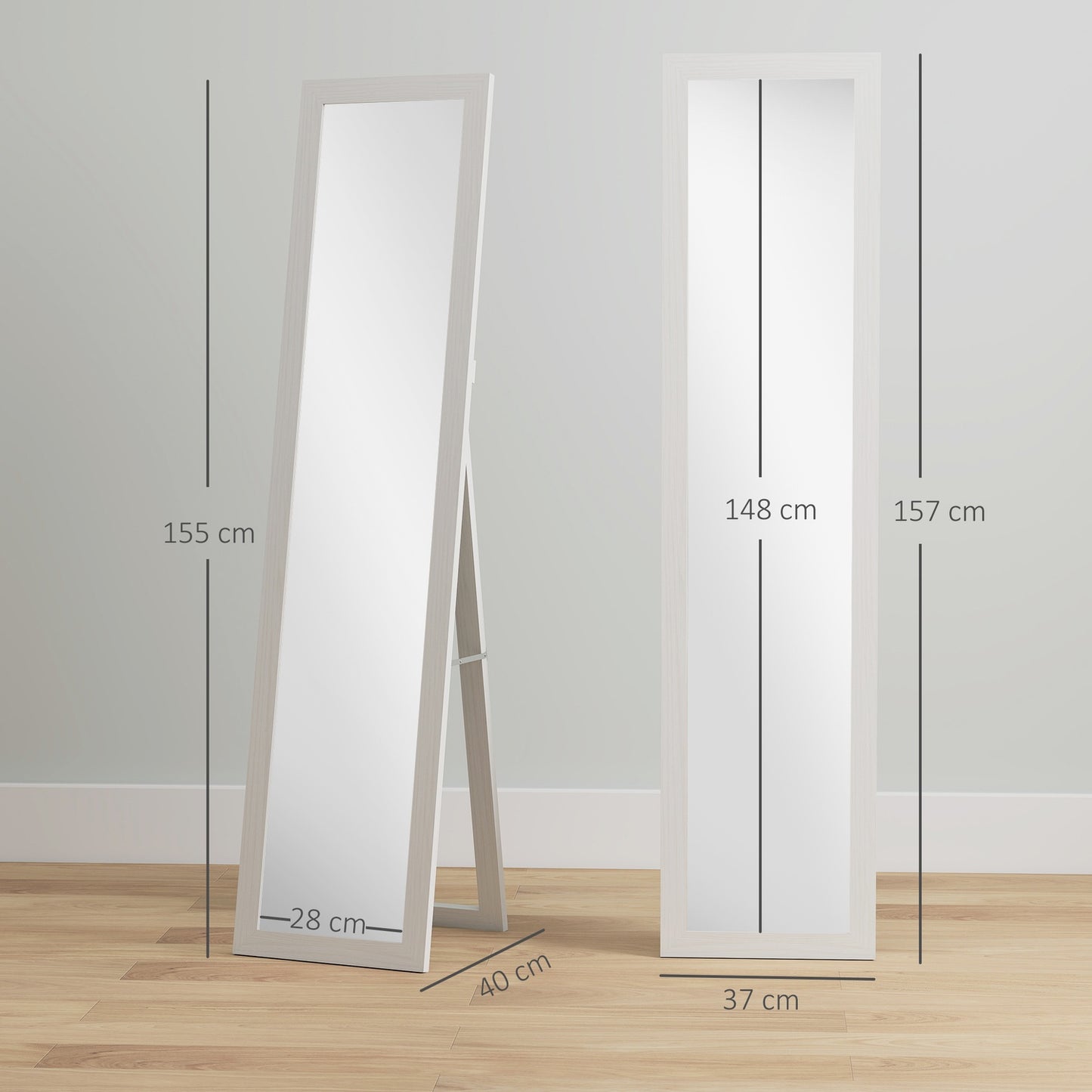 Full-Length Mirror with Frame, Antique Wood Finish, 157 cm