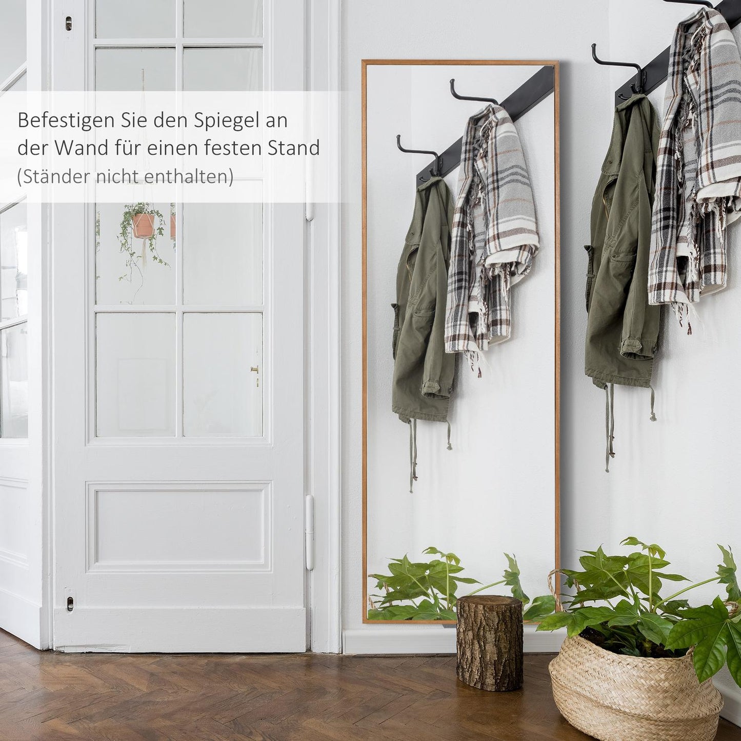 Wall mirror 125x45 cm - Wooden frame, natural finish