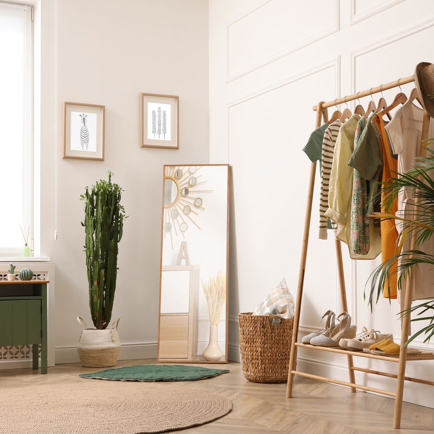 Wall mirror 125x45 cm - Wooden frame, natural finish