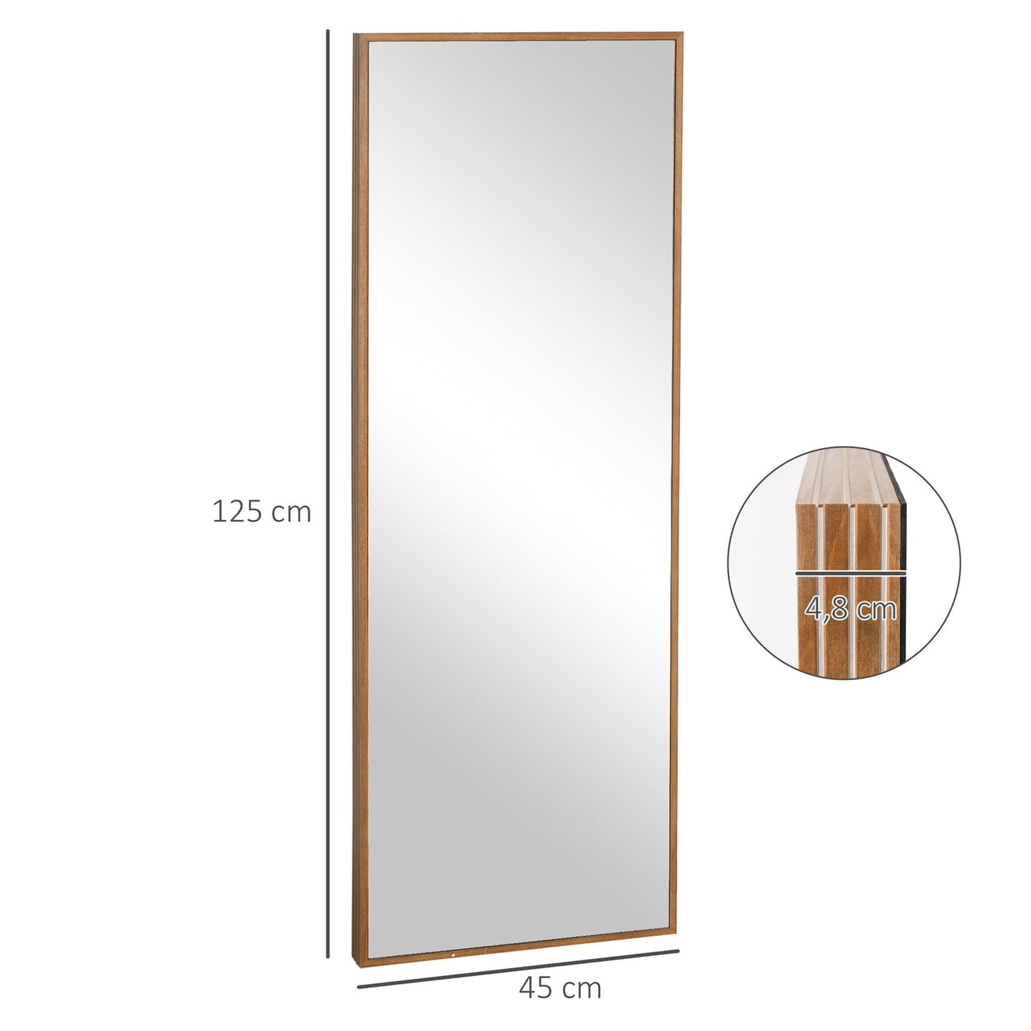 Wall mirror 125x45 cm - Wooden frame, natural finish