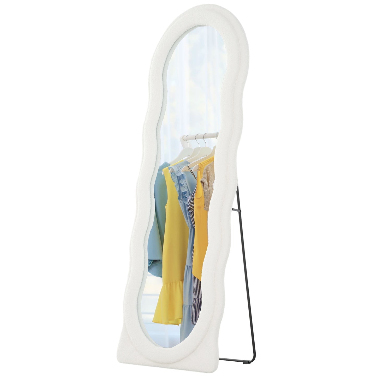 Full length mirror 160 x 60 cm Curved standing mirror with wave design Shatterproof glass White