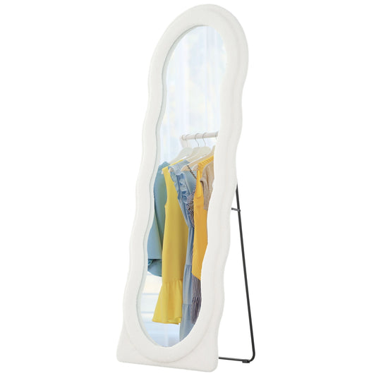 Full length mirror 160 x 60 cm Curved standing mirror with wave design Shatterproof glass White