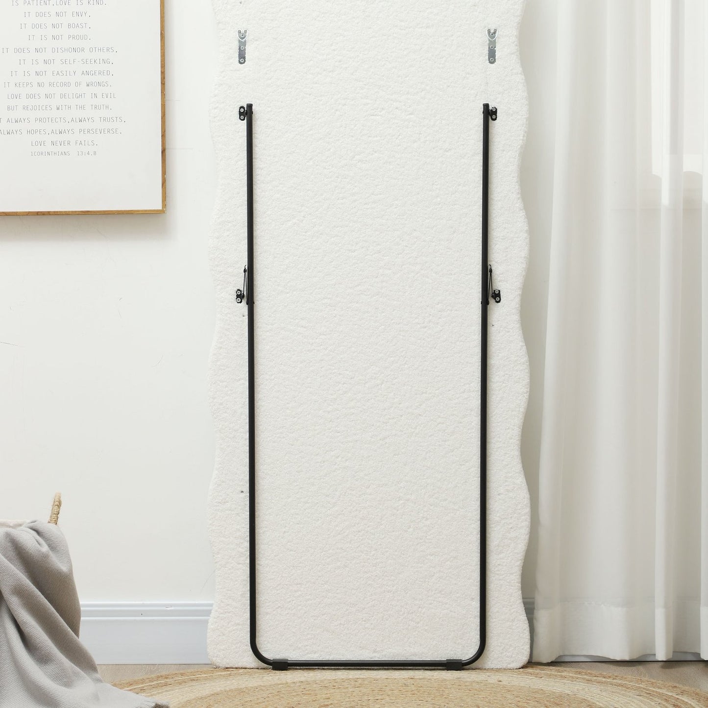 Full length mirror 160 x 60 cm Curved standing mirror with wave design Shatterproof glass White