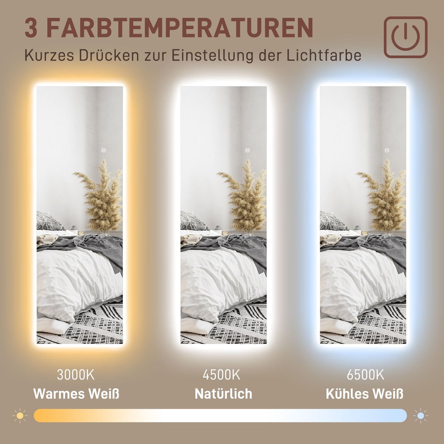 Floor mirror with LED light, Touch Control, 40x120 cm