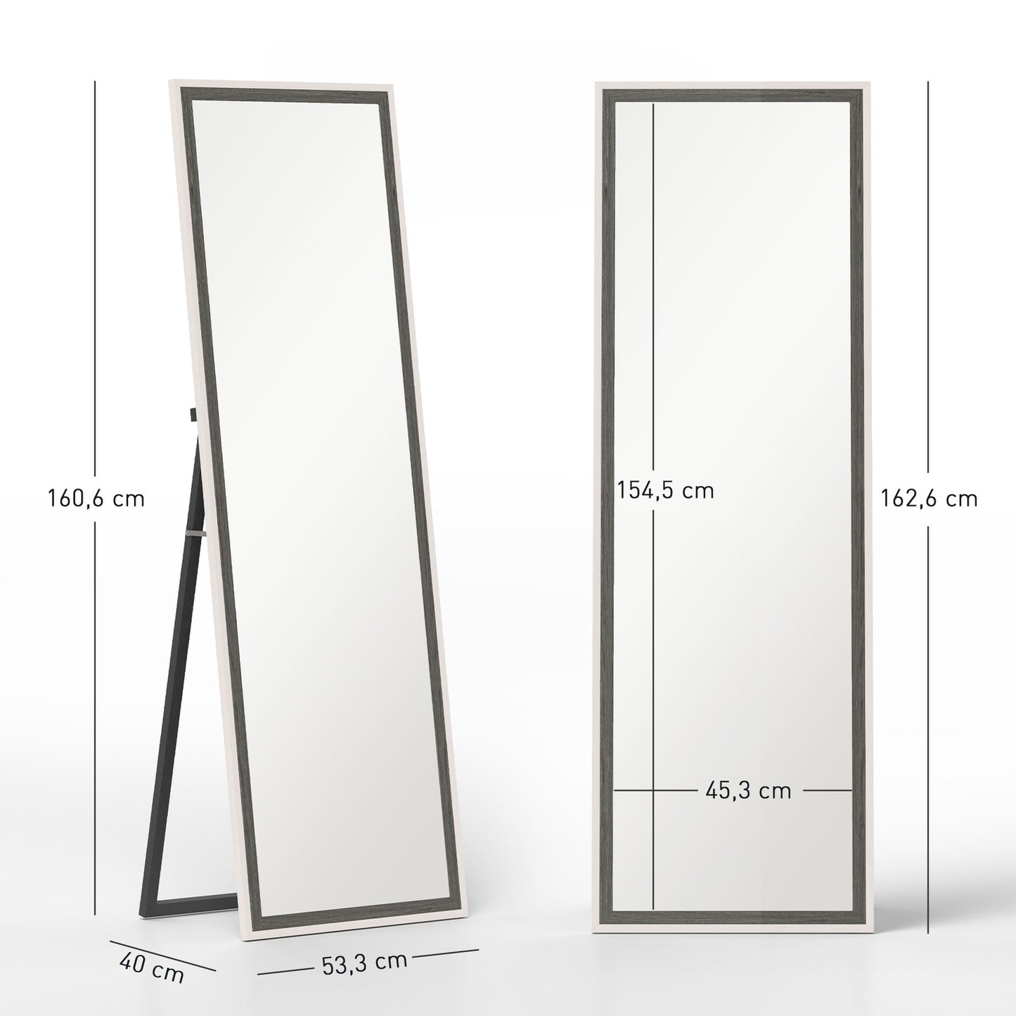 Full-length mirror, MDF frame, shatter-proof film, 162.6 x 53.3 cm, grey