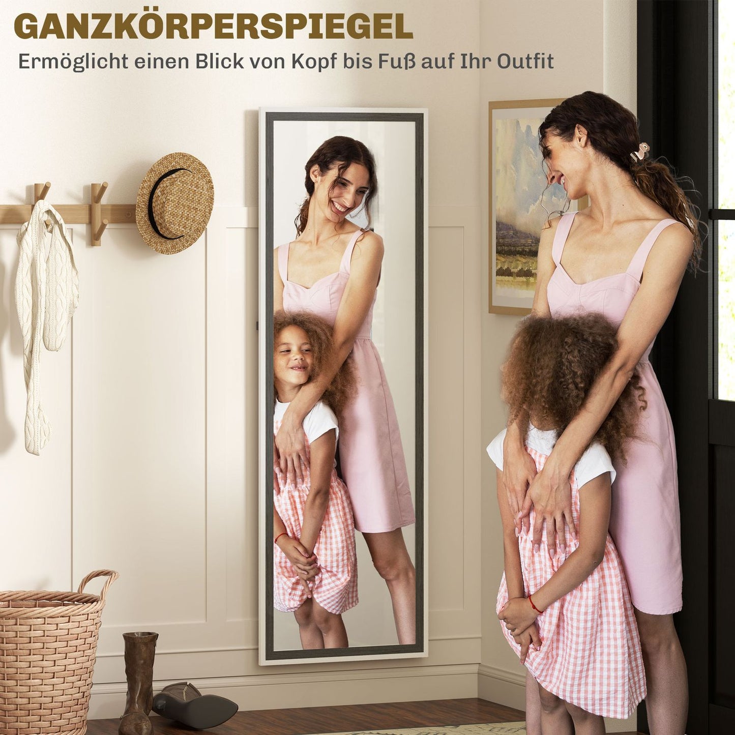 Full-length mirror, MDF frame, shatter-proof film, 162.6 x 53.3 cm, grey