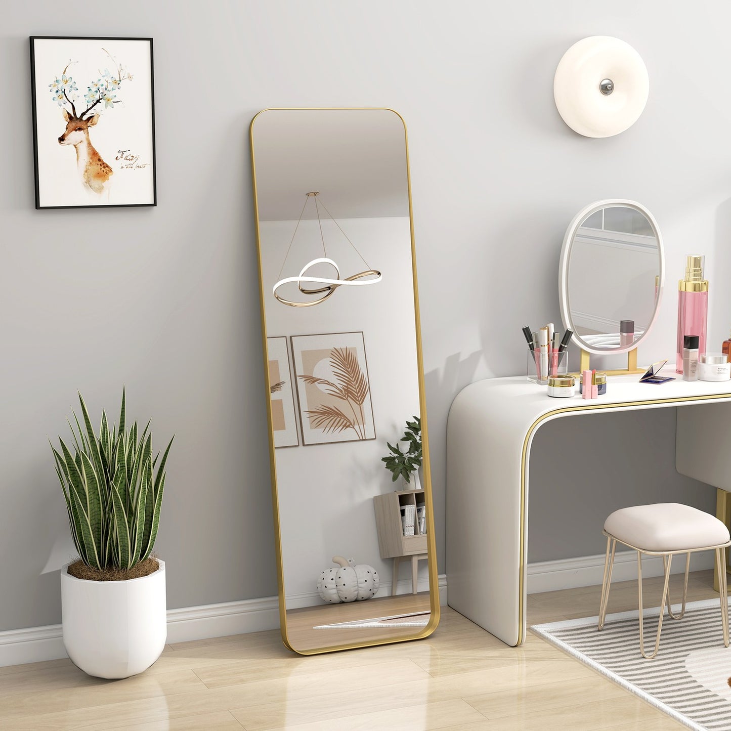 Full-length mirror, freestanding, tiltable, metal frame, MDF, 160 x 50 cm, gold-colored