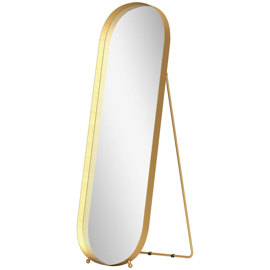 Full-length mirror with metal frame, 160 x 50 cm, gold-colored frame, for living room, bedroom