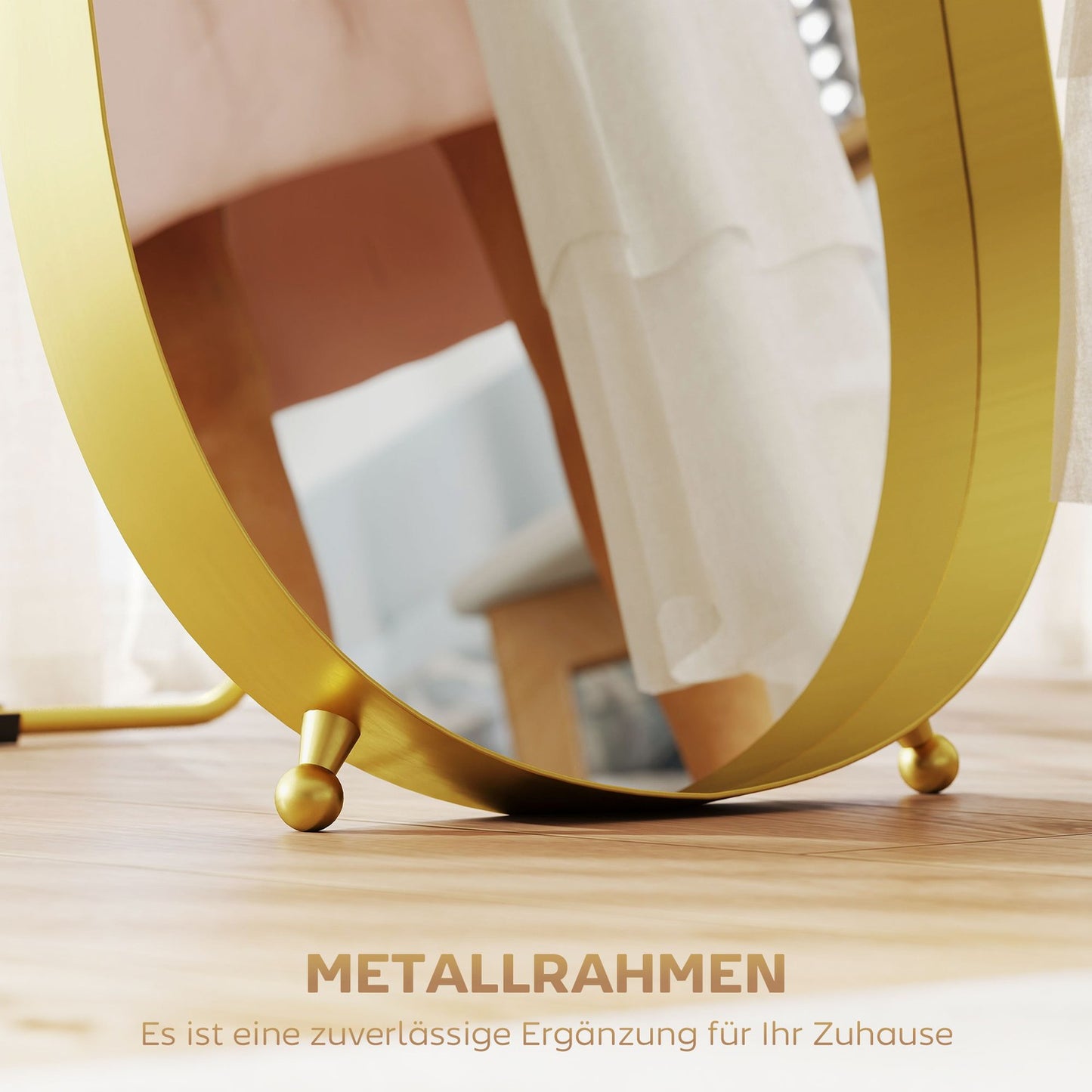 Full-length mirror with metal frame, 160 x 50 cm, gold-colored frame, for living room, bedroom