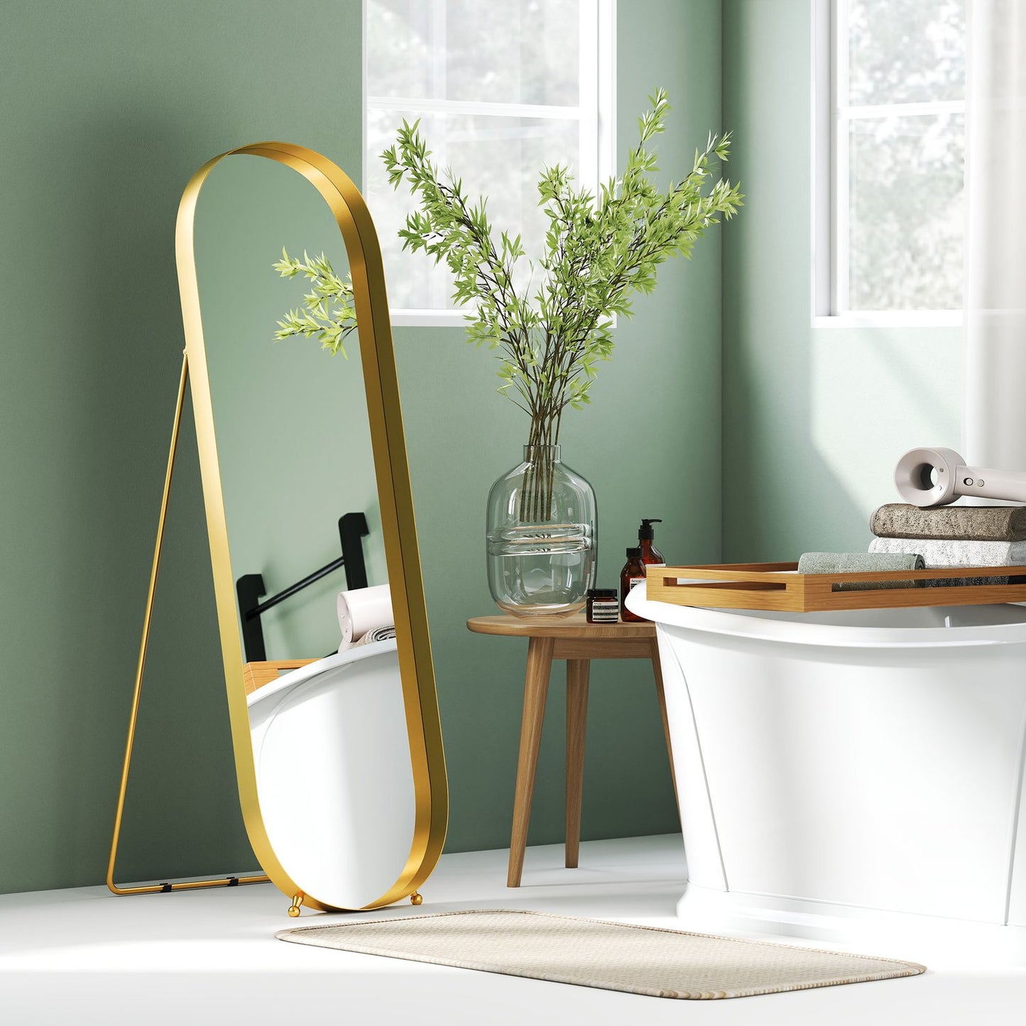 Full-length mirror with metal frame, 160 x 50 cm, gold-colored frame, for living room, bedroom