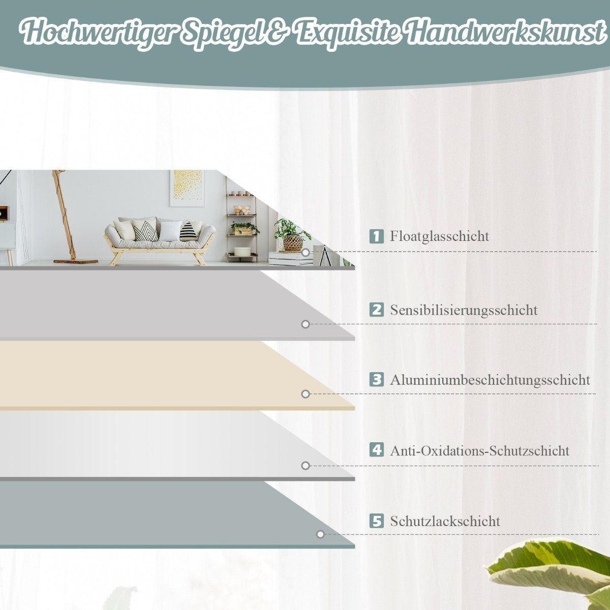 Full length rectangular wall/full length mirror with beveled edge 110 x 38 cm