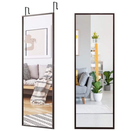 Full-length wall mirror with height-adjustable hanging hooks 36.5 x 1.5 x 107 cm brown