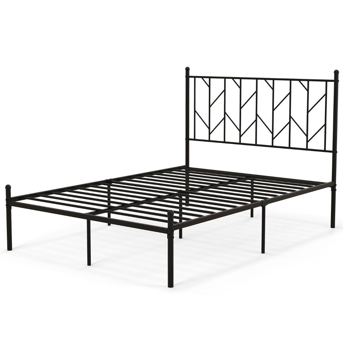 Full metal platform bed frame with headboard & noise-free mattress base, stable metal sled support, black