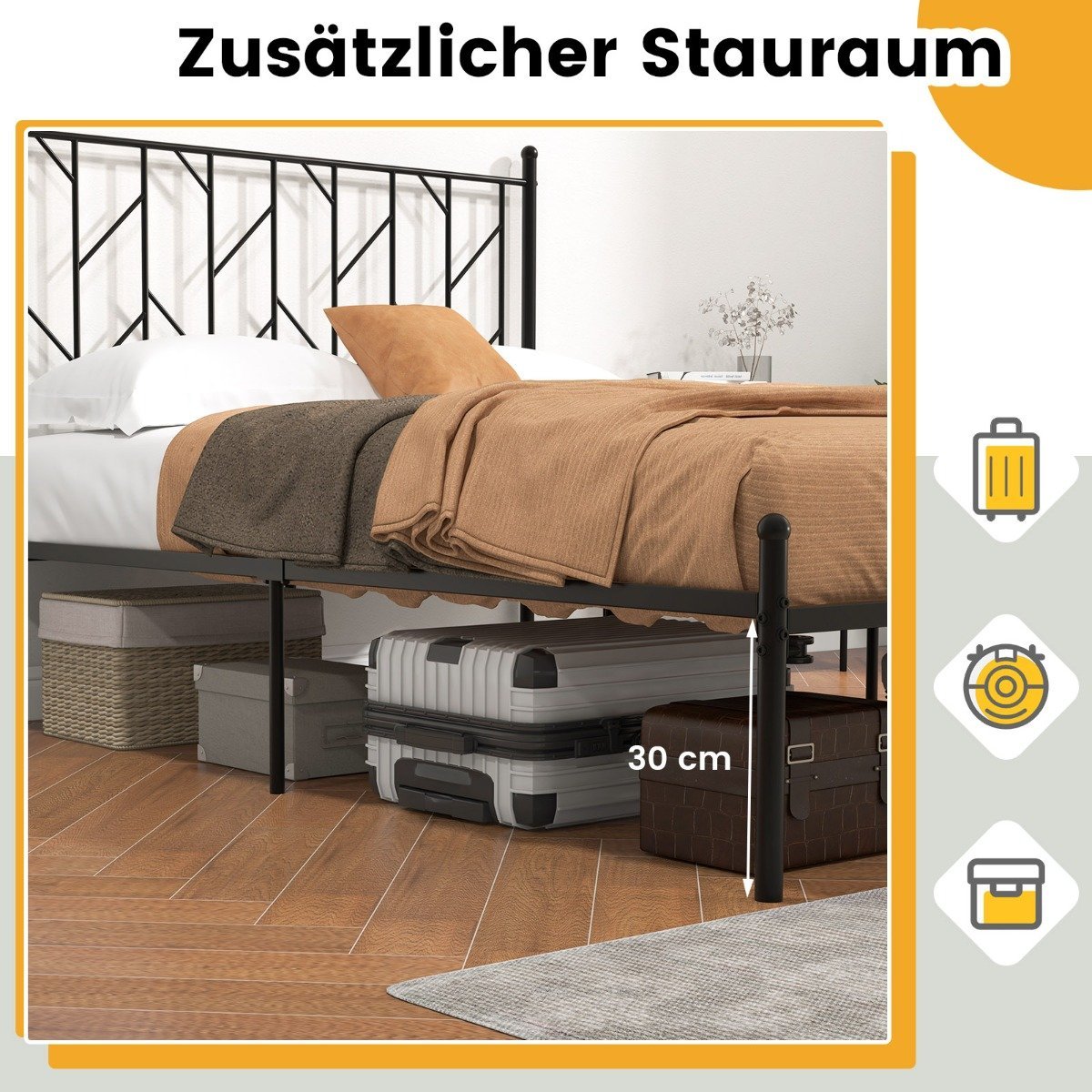 Full metal platform bed frame with headboard & noise-free mattress base, stable metal sled support, black