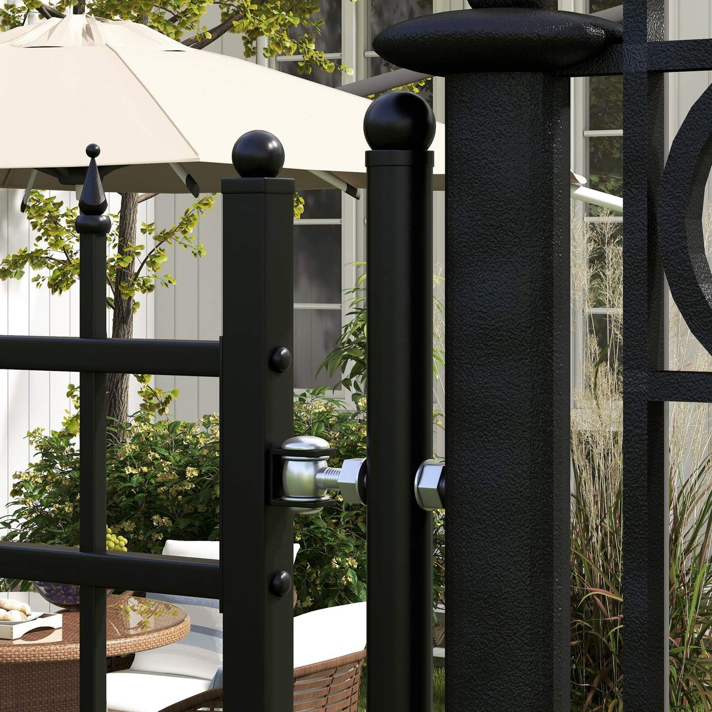 Garden gate in black galvanized steel with lock and handle, 107x204 cm