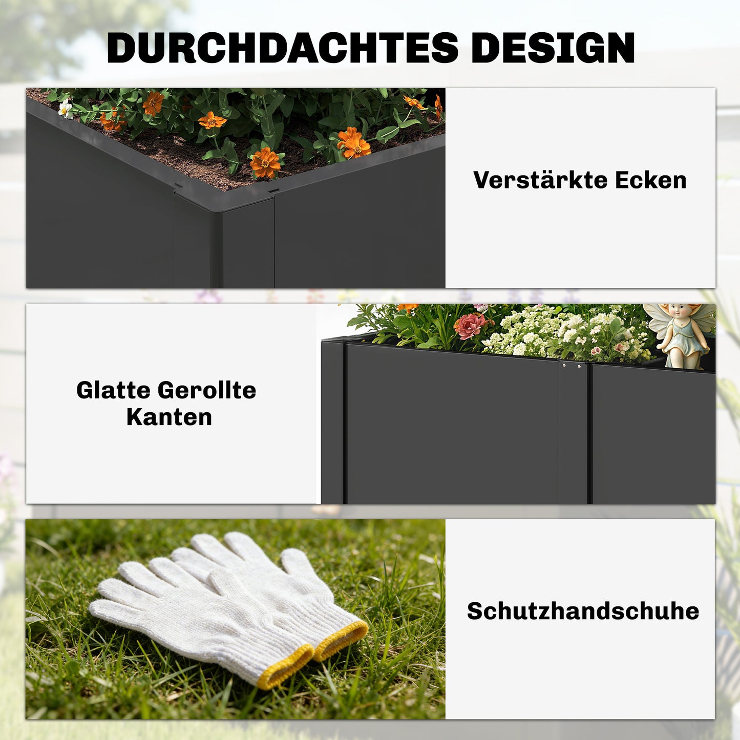 Galvanized Steel Raised Garden Bed, 150x53x55 cm, Black