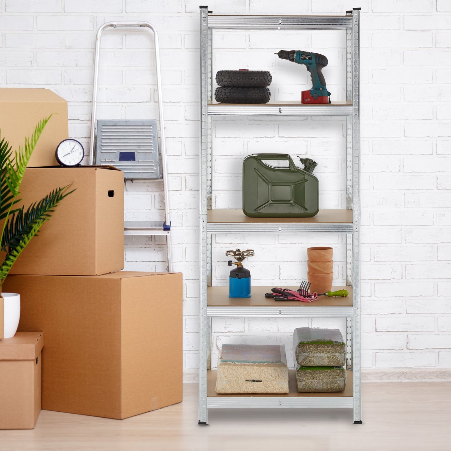 Galvanized shelves for heavy loads with 5 levels