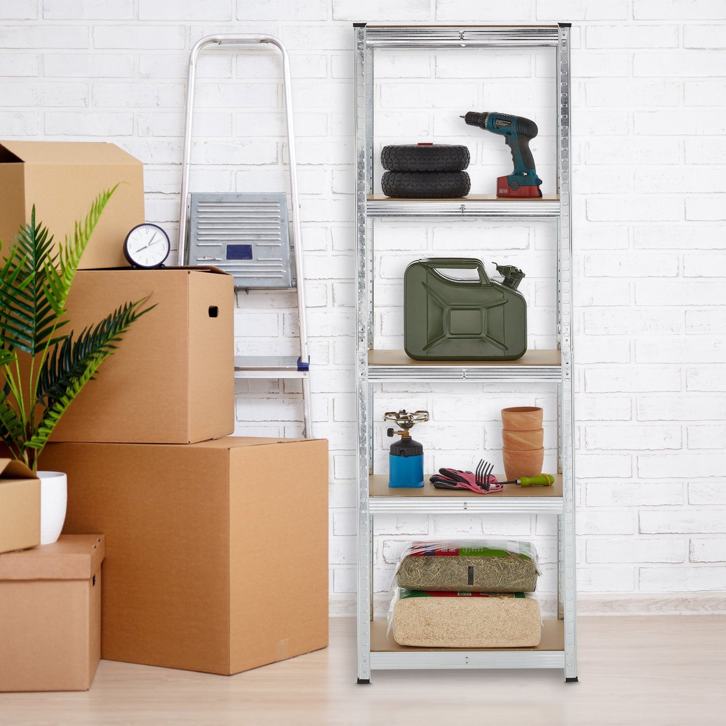 Galvanized shelves for heavy loads with 5 levels