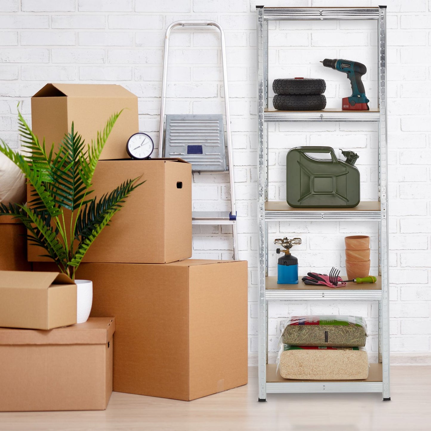 Galvanized shelves for heavy loads with 5 levels
