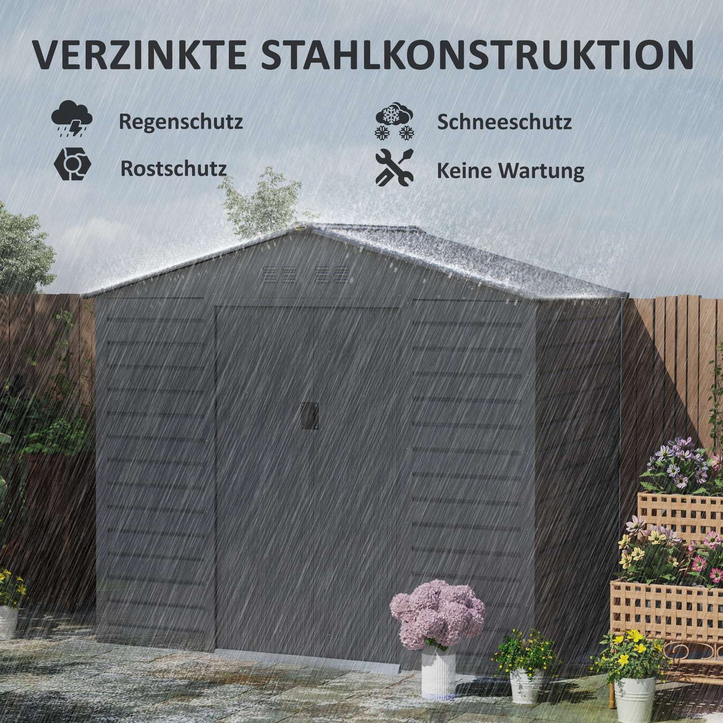 Garden shed in galvanized steel, lockable and weatherproof