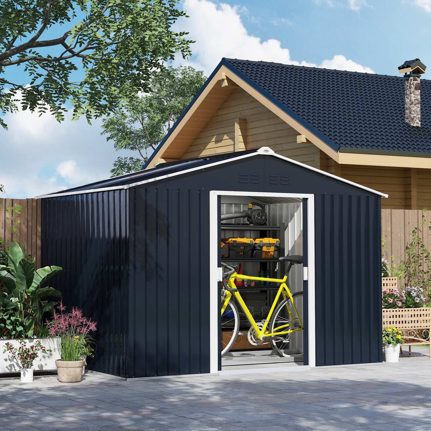 Galvanized steel garden shed, 4.9 m², weatherproof and lockable