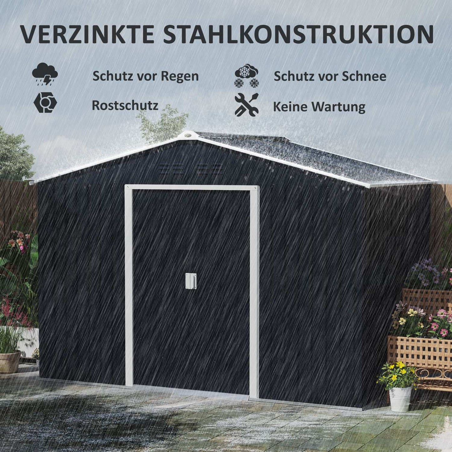 Galvanized steel garden shed, 4.9 m², weatherproof and lockable