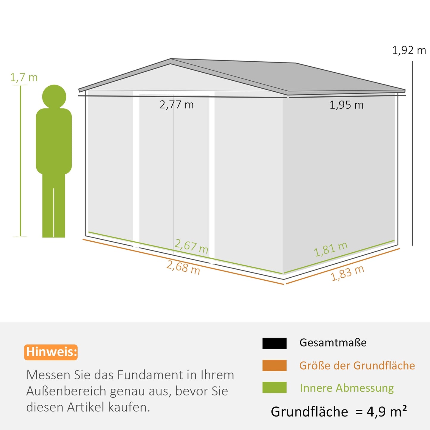 Tool shed in galvanized steel, 4.9 m², lockable and weatherproof