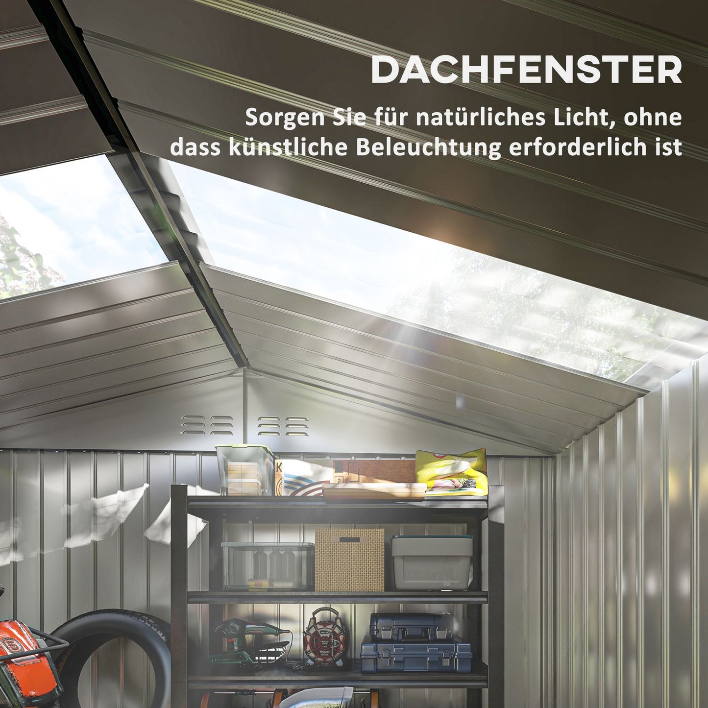 Tool shed in galvanized steel, 4.9 m², lockable and weatherproof