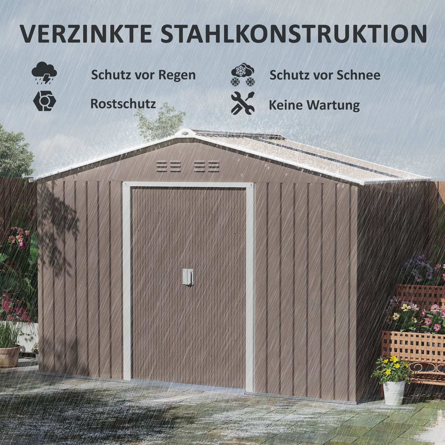 Tool shed in galvanized steel, 4.9 m², lockable and weatherproof