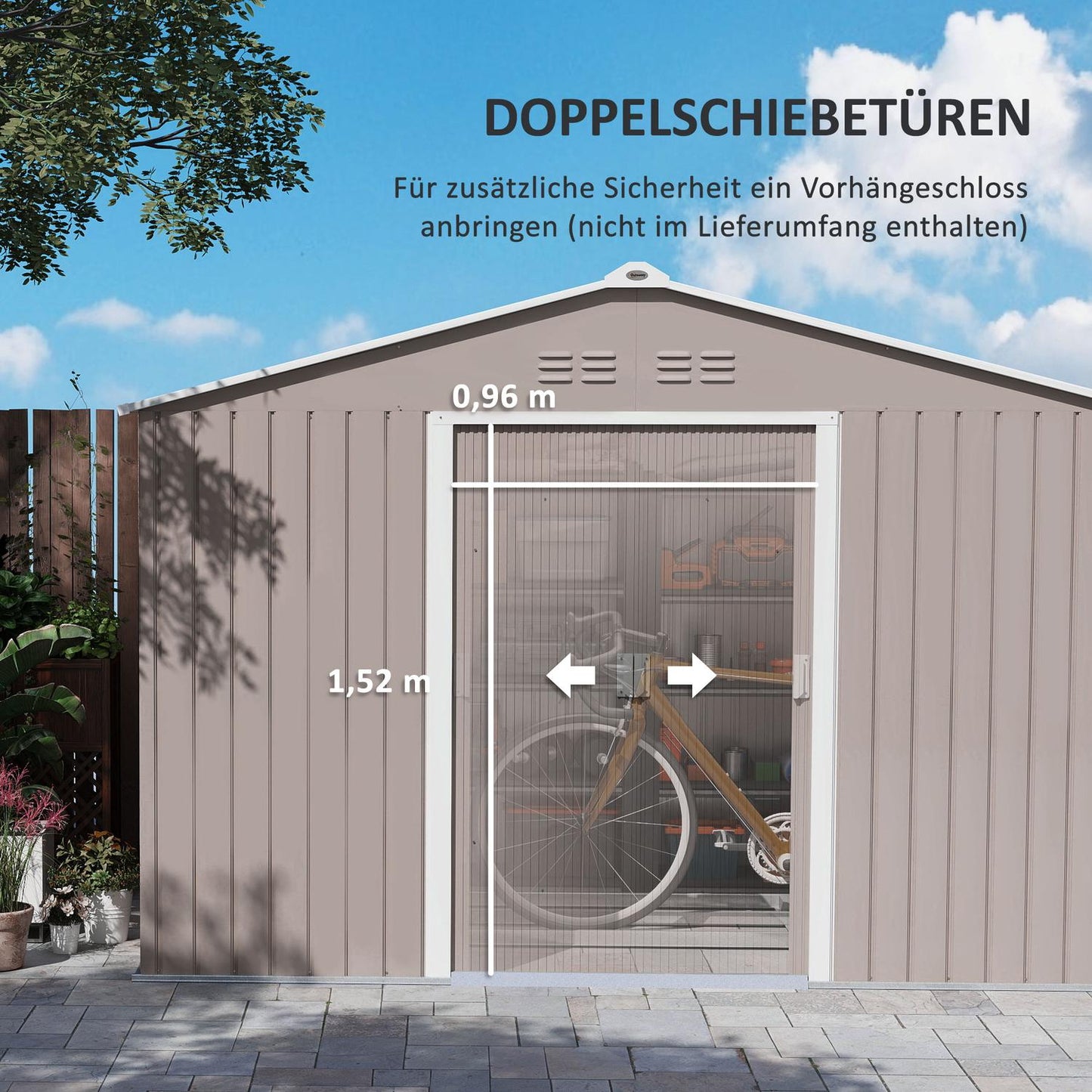 Tool shed in galvanized steel, 4.9 m², lockable and weatherproof