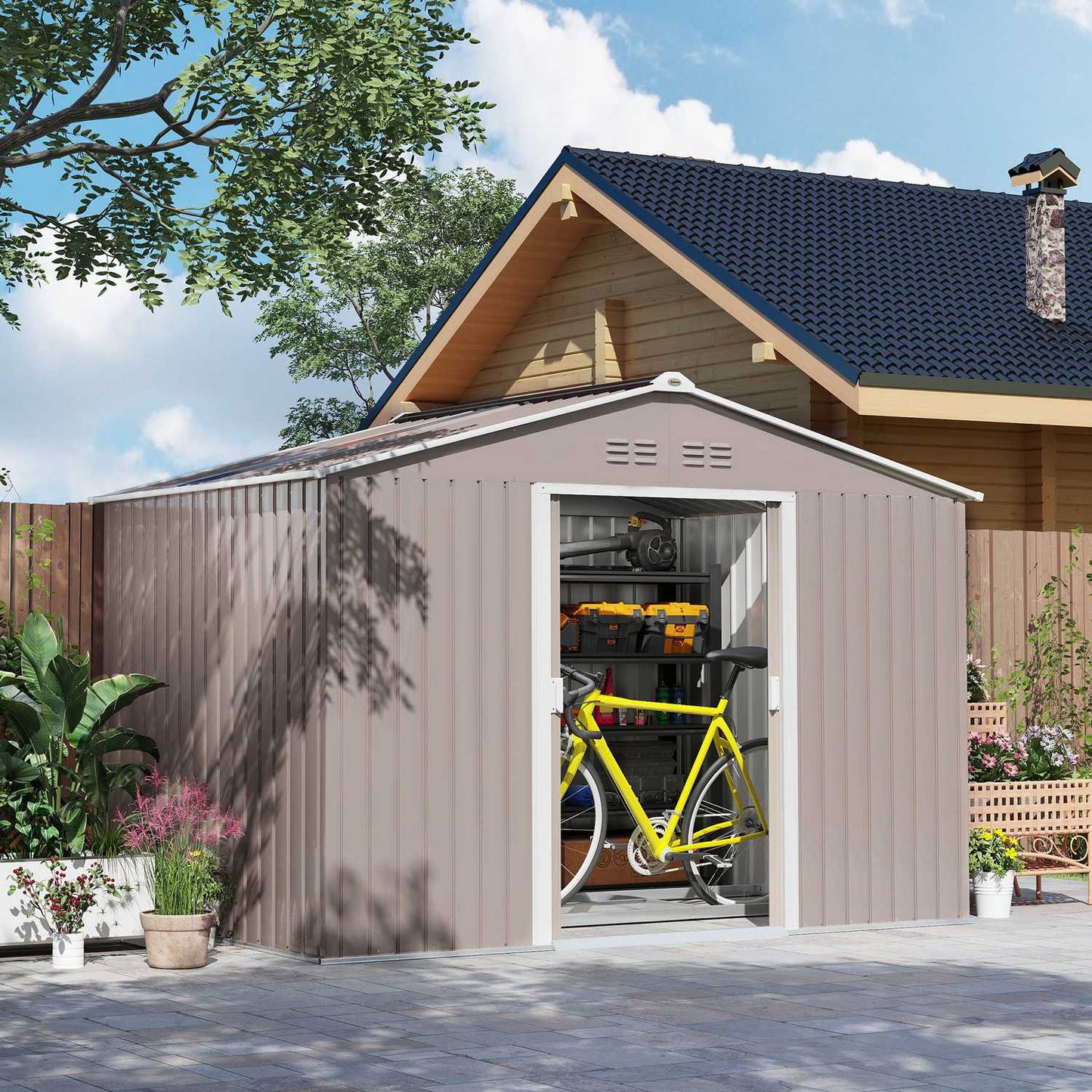 Tool shed in galvanized steel, 4.9 m², lockable and weatherproof