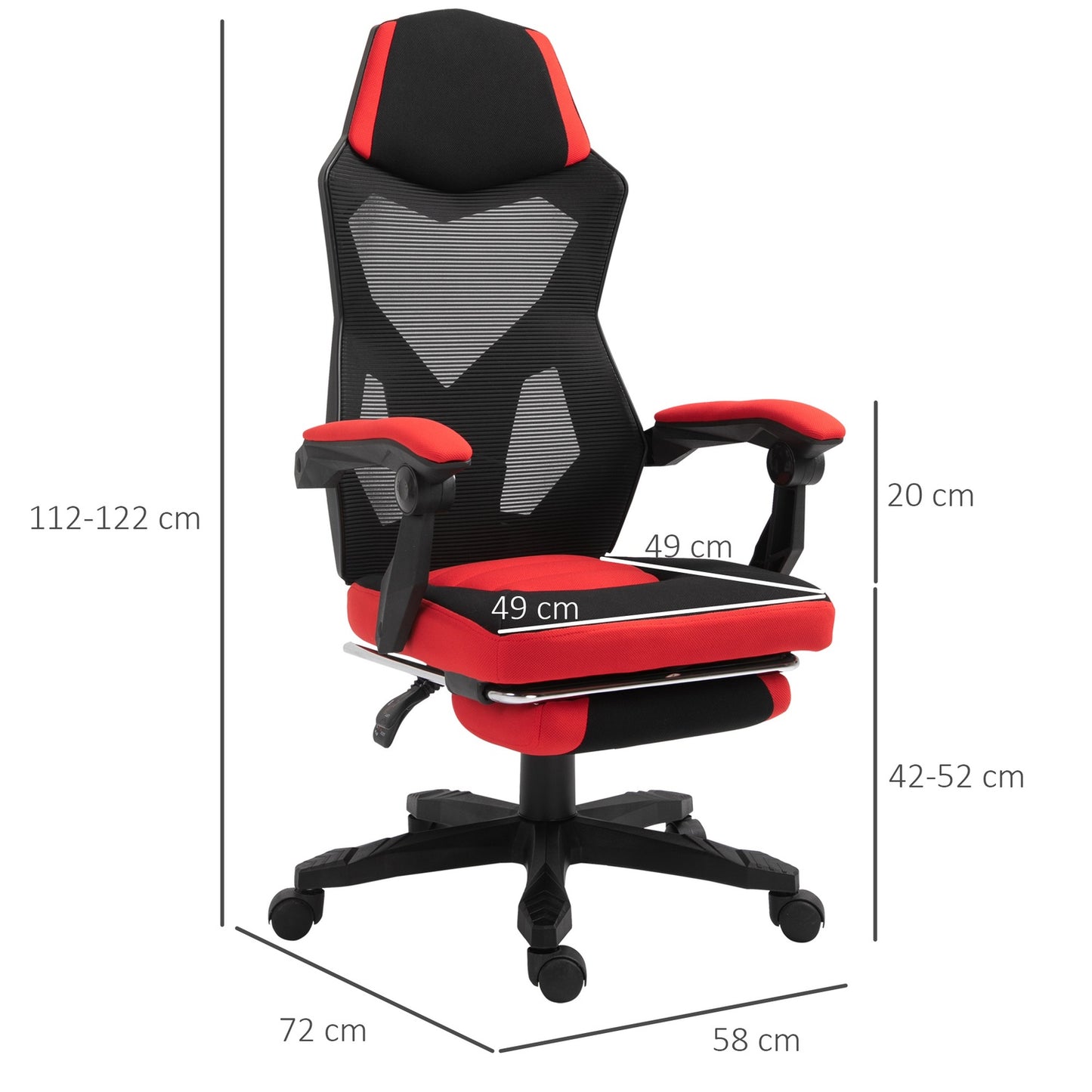 Gaming Chair - Ergonomic office chair with footrest, black & red