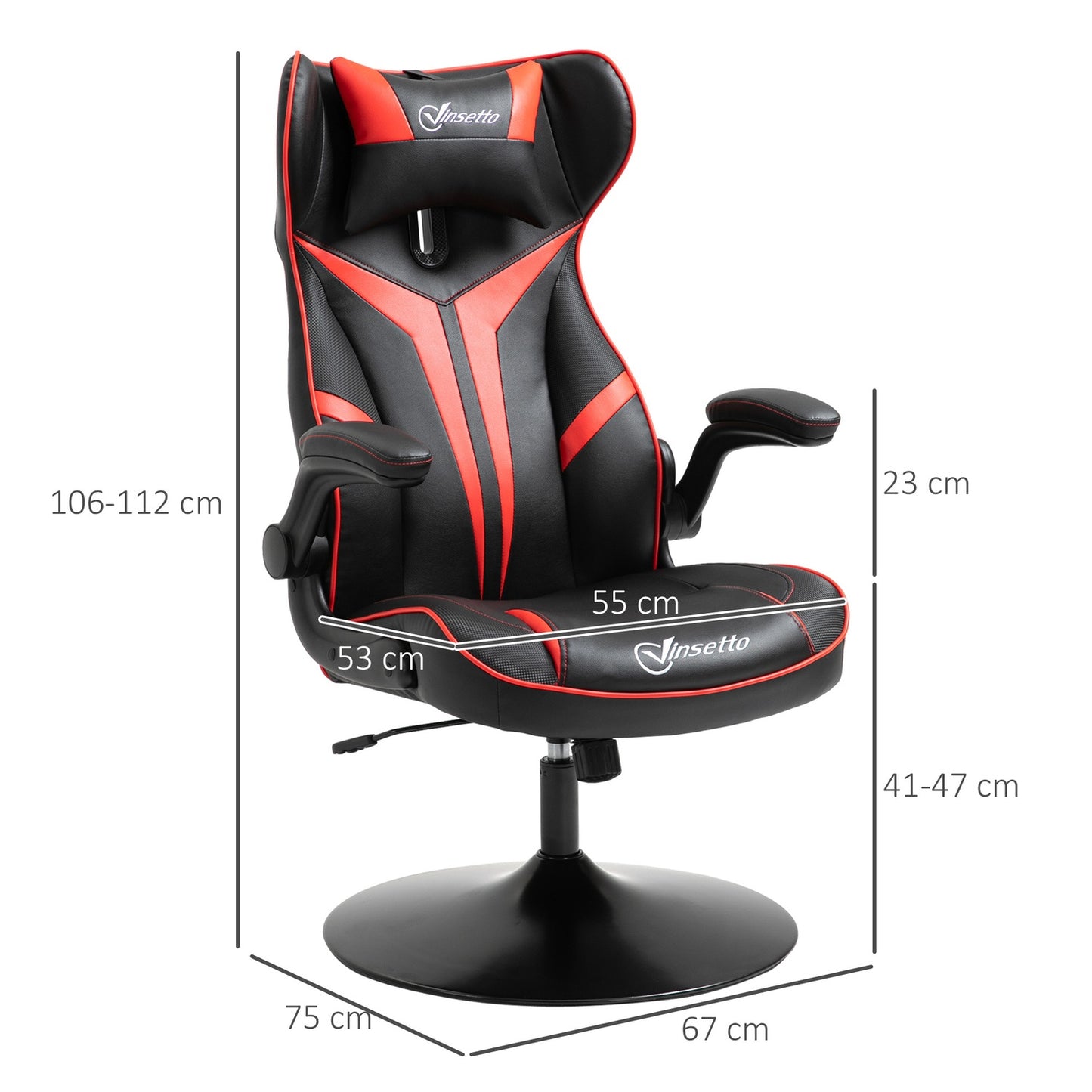 Ergonomic gaming chair with rocker, black & red steel
