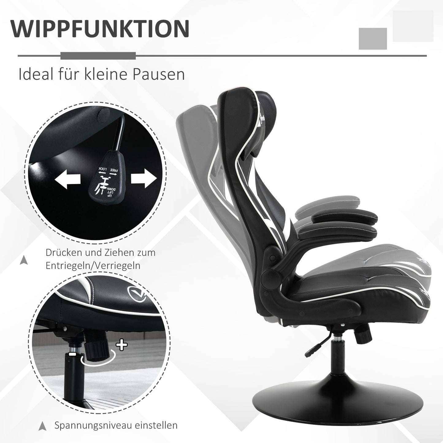 Ergonomic gaming chair, tilt function, height adjustable