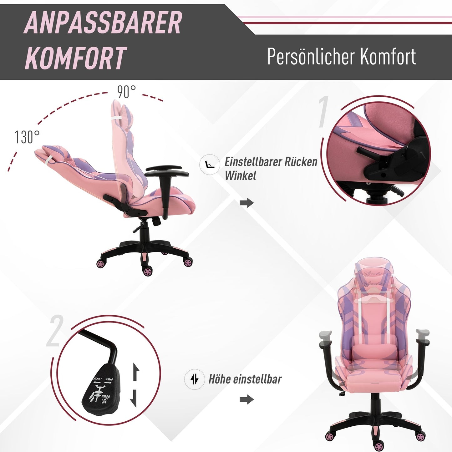 Ergonomic gaming chair with adjustable massage cushion