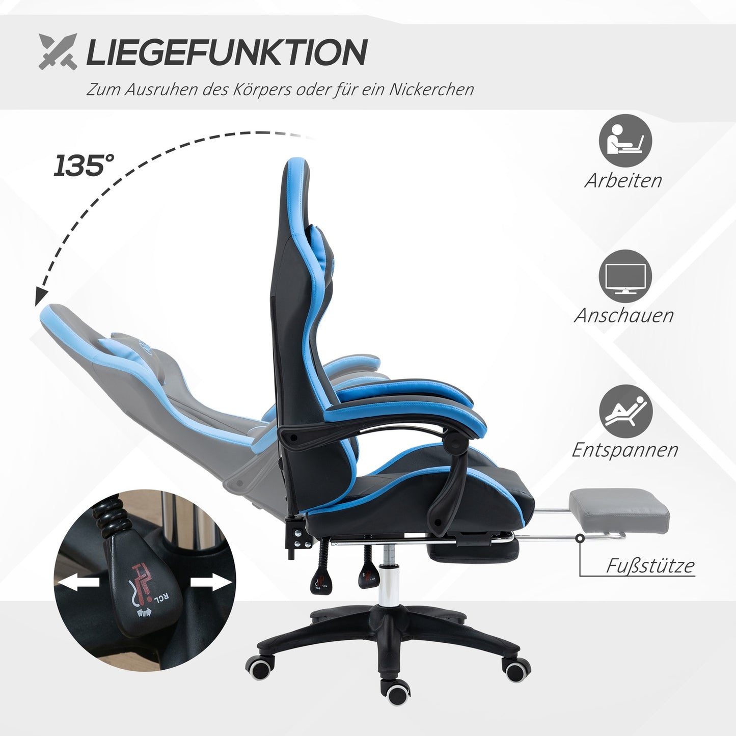 Ergonomic gaming chair with lumbar support and footrest