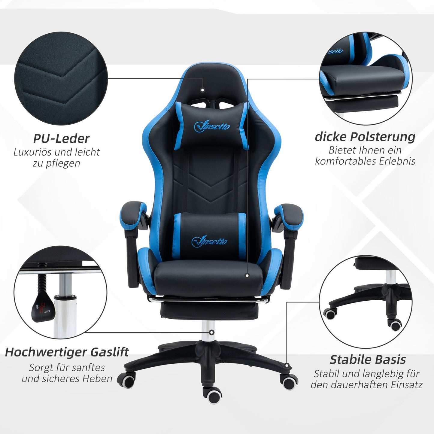Ergonomic gaming chair with lumbar support and footrest
