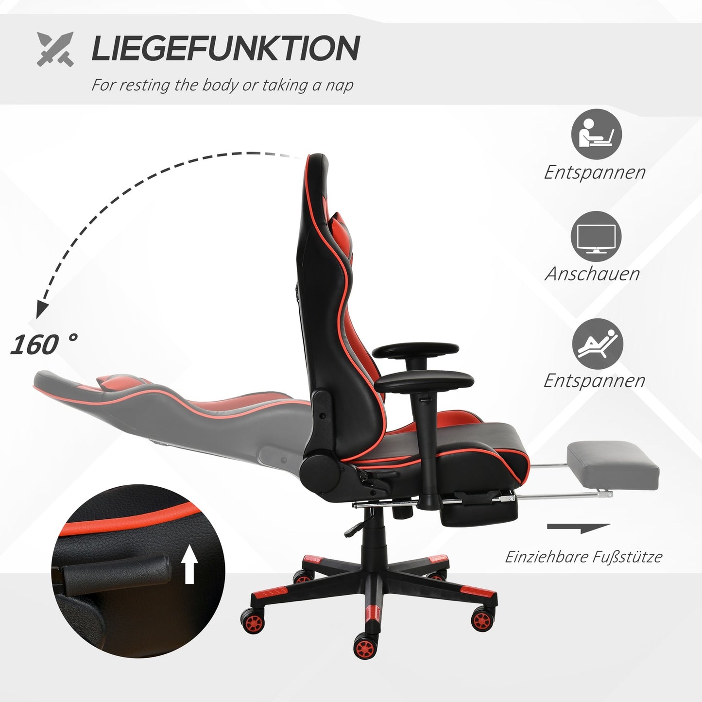 Ergonomic gaming chair with folding footrest, black