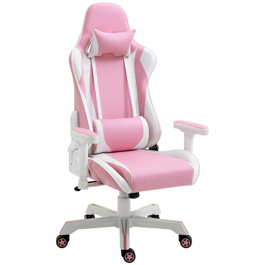 Pink & white gaming chair, adjustable, lumbar support, artificial leather