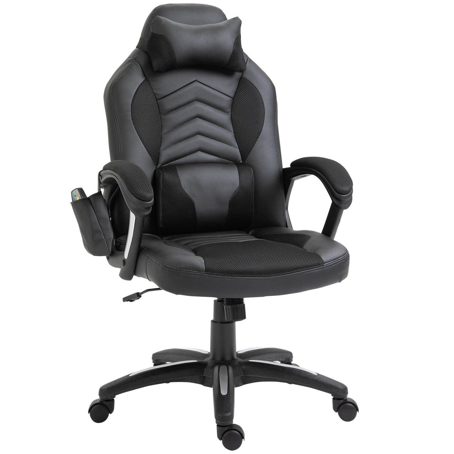 Ergonomic massage chair in black artificial leather with heat and vibration