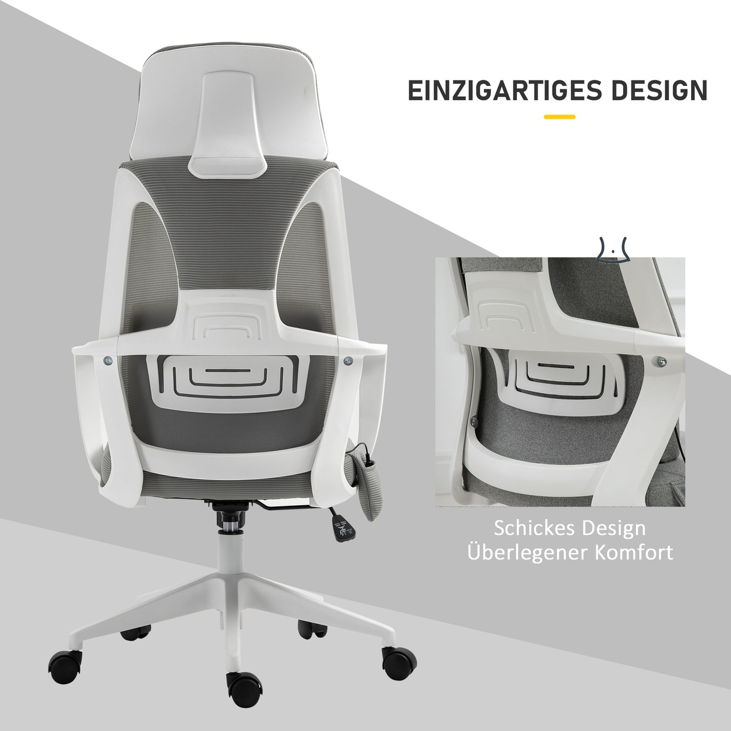 Ergonomic gaming chair with massage, swivel, gray nylon