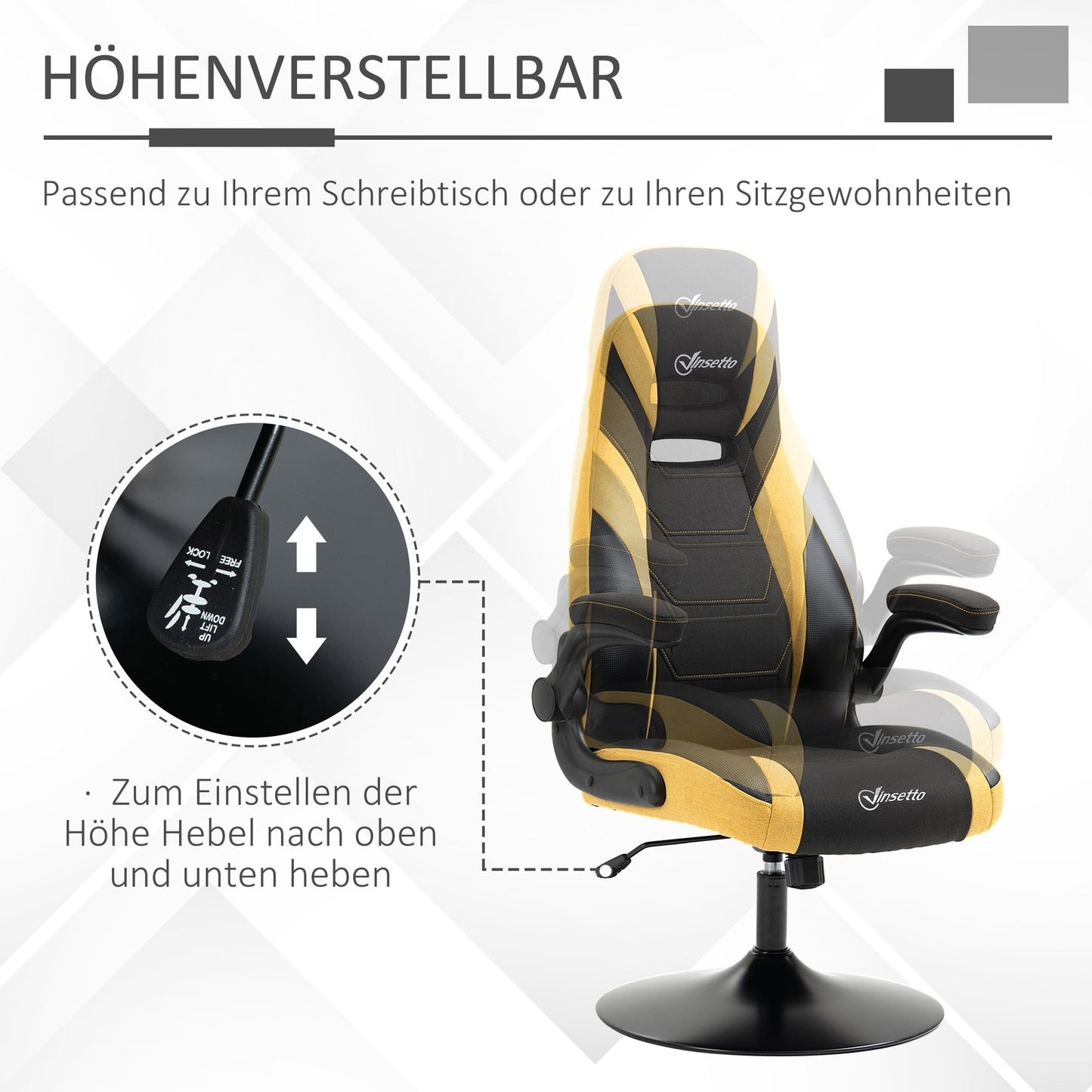 Game chair, Rocker Function, Adjustable height, Yellow/Black