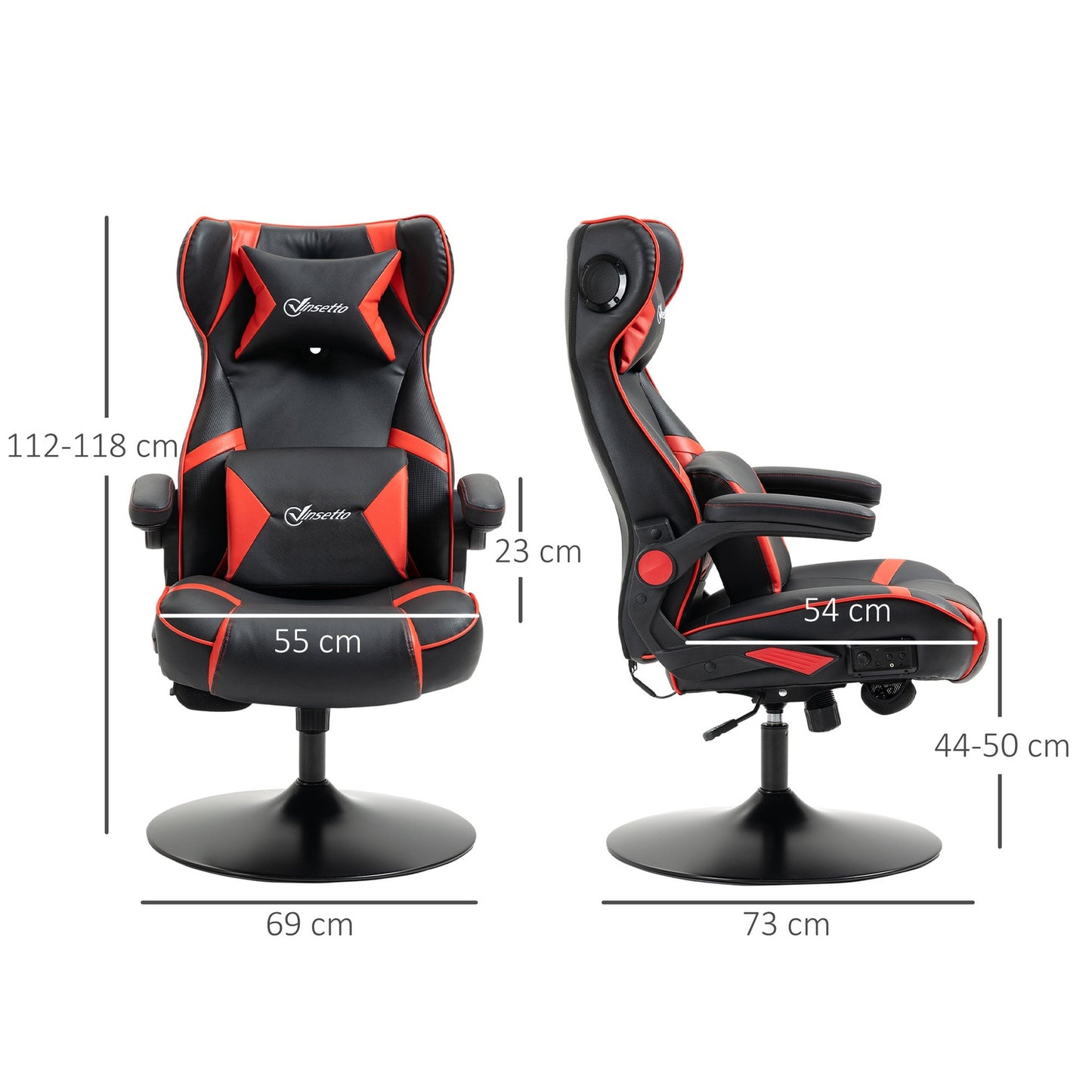 Ergonomic gaming chair with speakers, adjustable height, artificial leather