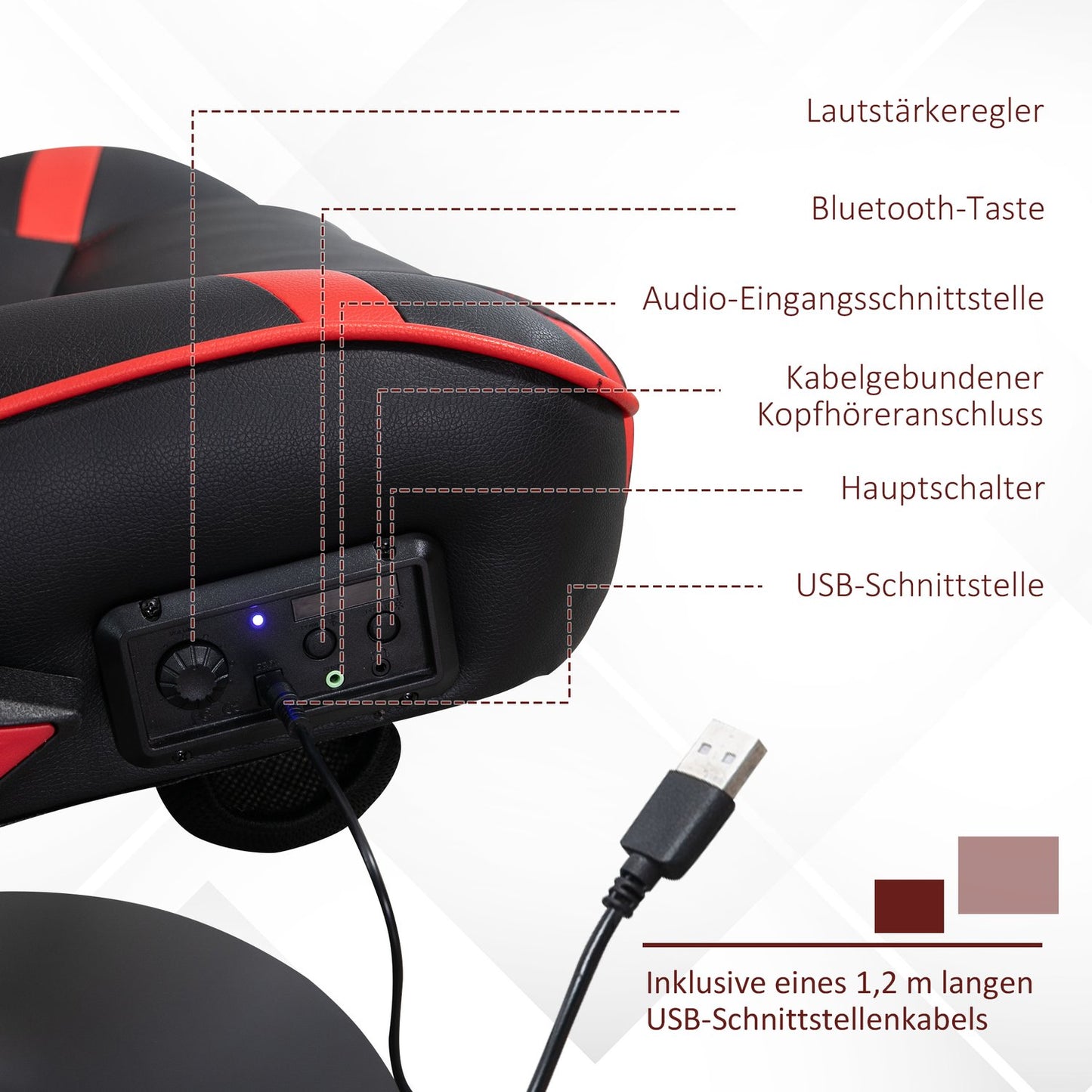 Ergonomic gaming chair with speakers, adjustable height, artificial leather